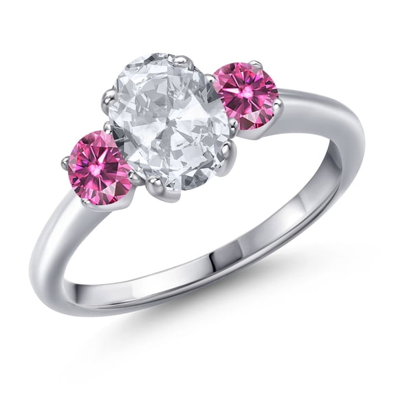 Gem Stone King 925 Sterling Silver Ring Oval Topaz and Pink Moissanite (1.96 Cttw)