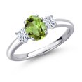 thumbnail image 1 of Gem Stone King 925 Sterling Silver Green Peridot and White Moissanite Engagement Ring for Women | 1.22 Cttw | Oval 7X5MM | Gemstone August Birthstone | Size 5, 1 of 7