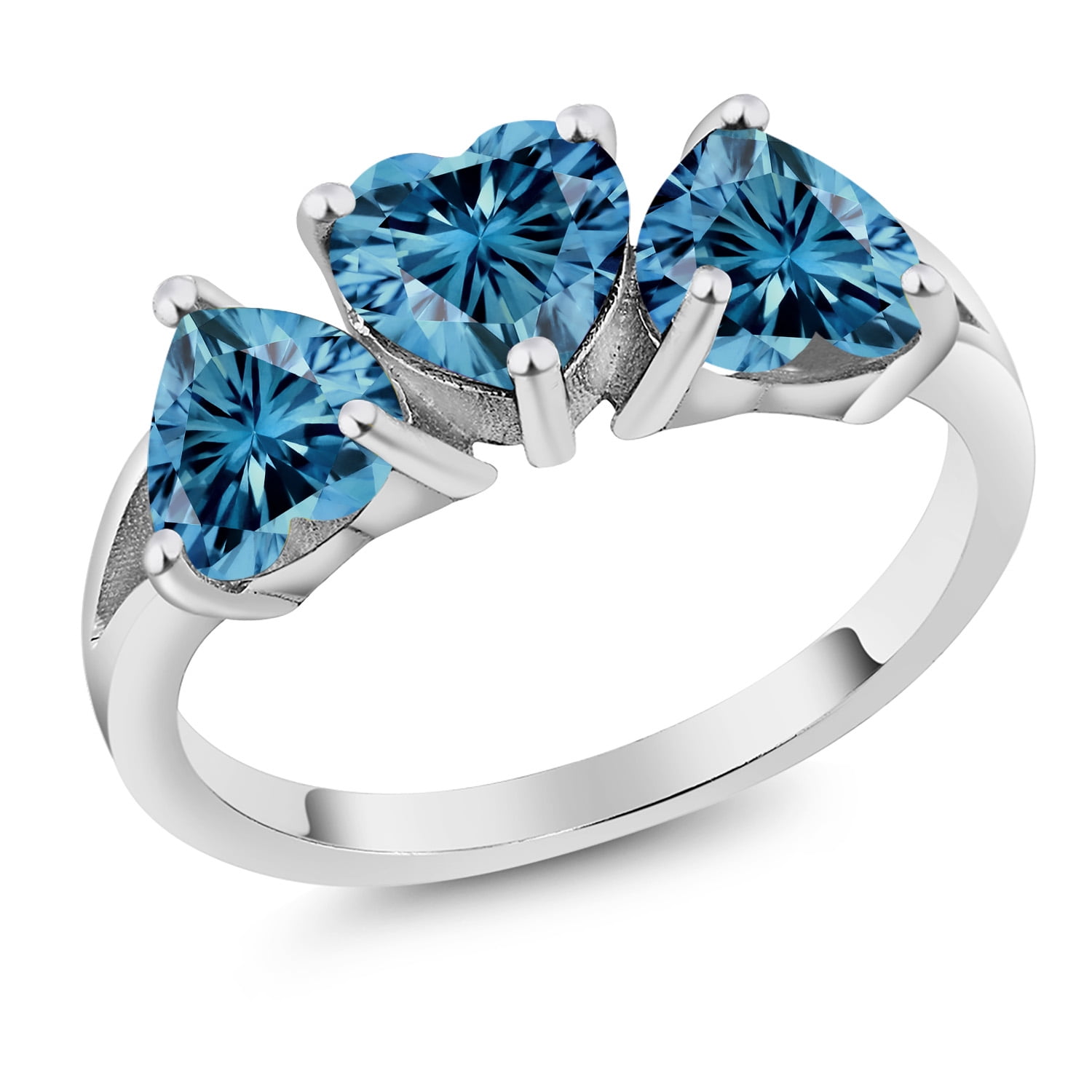 Gem Stone King 925 Sterling Silver Ring Persian Blue Moissanite Moissanite Persian Blue (2.40 Cttw)