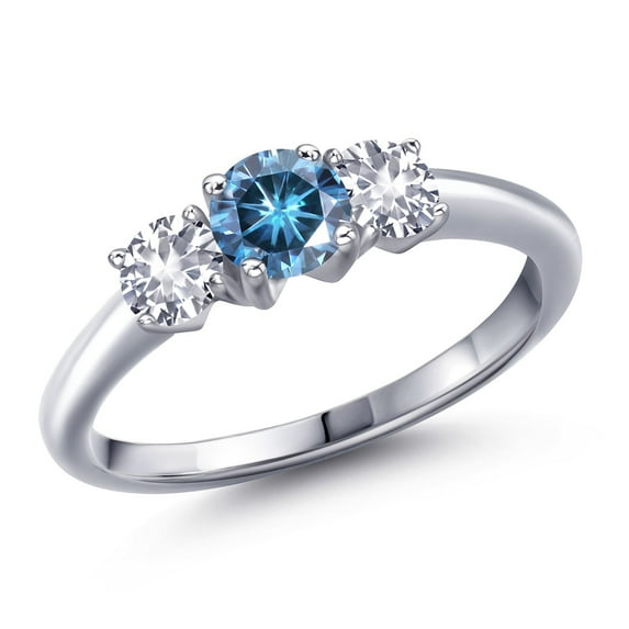 Gem Stone King 925 Sterling Silver Persian Blue Moissanite and White Created Sapphire Engagement Ring for Women | 1.00 Cttw | Round 5MM | Gemstone Birthstone | Size 9