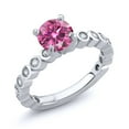 thumbnail image 1 of Gem Stone King 925 Sterling Silver Ring Round Pink Moissanite and Created Sapphire White (1.84 Cttw, Size 5), 1 of 2