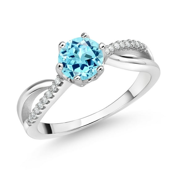 Gem Stone King 925 Sterling Silver Ring Round Apatite and Moissanite (0.90 Cttw) (Size 5)