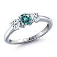 thumbnail image 1 of Gem Stone King 925 Sterling Silver Blue Moissanite and White Topaz Engagement Ring for Women | 1.16 Cttw | Round 5MM | Gemstone Birthstone | Size 9, 1 of 6