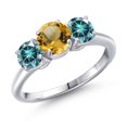 thumbnail image 1 of Gem Stone King 925 Sterling Silver Yellow Citrine and Blue Moissanite Engagement Ring for Women | 1.80 Cttw | Round 6MM | Gemstone November Birthstone | Size 7, 1 of 6