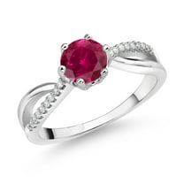 Gem Stone King 925 Sterling Silver Ring Round Created Ruby and Moissanite (1.08 Cttw) (Size 6)