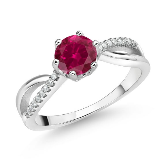 Gem Stone King 925 Sterling Silver Ring Round Created Ruby and Moissanite (1.08 Cttw) (Size 6)