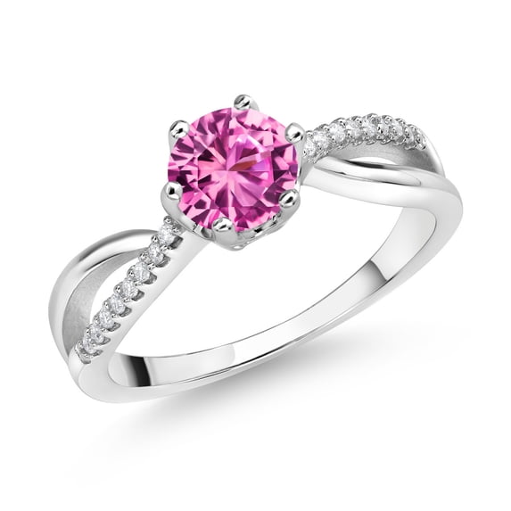 Gem Stone King 925 Sterling Silver Ring Round Created Sapphire and Moissanite (1.08 Cttw) (Size 6)