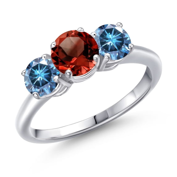 Gem Stone King 925 Sterling Silver Red Garnet and Persian Blue Moissanite Engagement Ring for Women | 2.00 Cttw | Round 6MM | Gemstone January Birthstone | Size 6