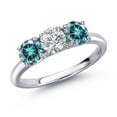 thumbnail image 1 of Gem Stone King 925 Sterling Silver Lab Grown Diamond and Blue Moissanite Engagement Ring for Women | 1.50 Cttw | Round 5MM | Gemstone April Birthstone | Size 7, 1 of 6