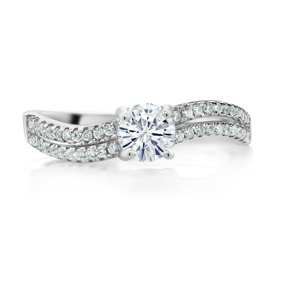 Gem Stone King 925 Sterling Silver Ring Round Moissanite 0.88 Cttw (Size 7)