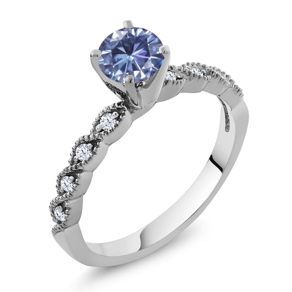 Gem Stone King 925 Sterling Silver Ring Round Persian Blue Moissanite and (0.92 Cttw, Size 8)