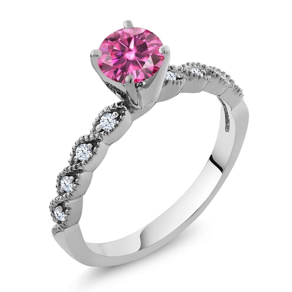 Gem Stone King 925 Sterling Silver Ring Round Pink Moissanite and (0.92 Cttw, Size 9)