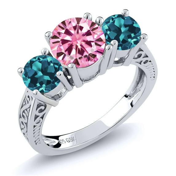 Gem Stone King 925 Sterling Silver Ring Round Pink Moissanite Topaz (2.60 Cttw)
