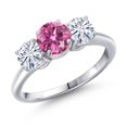 thumbnail image 1 of Gem Stone King 925 Sterling Silver Pink Moissanite and White Moissanite Engagement Ring for Women | 1.80 Cttw | Round 6MM | Gemstone Birthstone | Size 7, 1 of 7