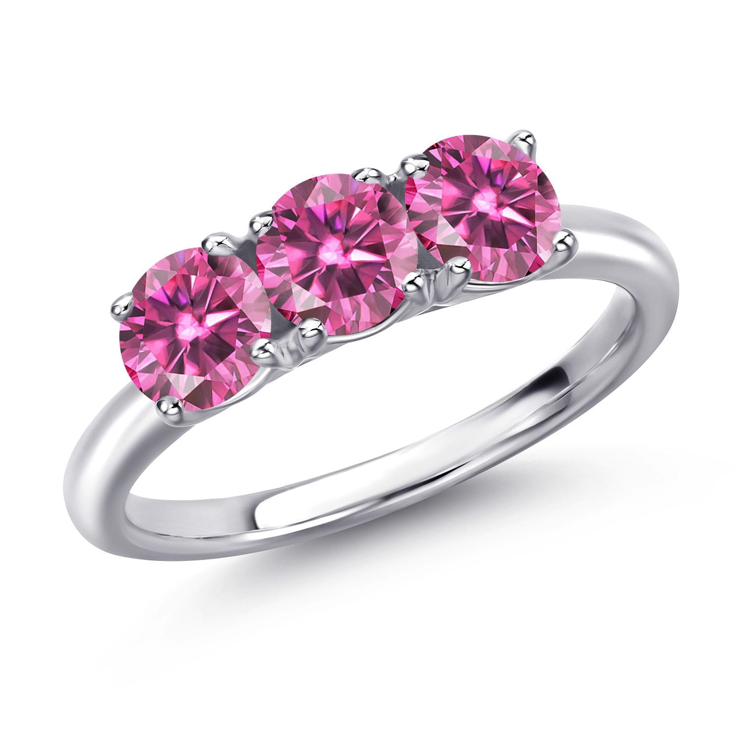 Gem Stone King 925 Sterling Silver Pink Moissanite Engagement Ring for Women | 1.50 Cttw | Round 5MM | Gemstone Birthstone | Size 5