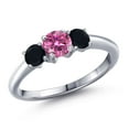 thumbnail image 1 of Gem Stone King 925 Sterling Silver Pink Moissanite and Black Onyx Engagement Ring for Women | 0.94 Cttw | Round 5MM | Gemstone Birthstone | Size 8, 1 of 6