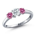thumbnail image 1 of Gem Stone King 925 Sterling Silver White Topaz and Pink Moissanite Engagement Ring for Women | 1.06 Cttw | Round 5MM | Gemstone November Birthstone | Size 7, 1 of 6