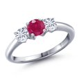 thumbnail image 1 of Gem Stone King 925 Sterling Silver Red Ruby and White Moissanite Engagement Ring for Women | 1.01 Cttw | Round 5MM | Gemstone July Birthstone | Size 7, 1 of 7