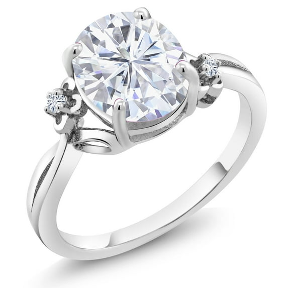 Gem Stone King 925 Sterling Silver Ring Set with Moissanite (3.08 Cttw) (Size 5)