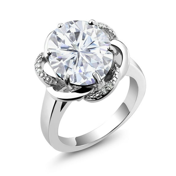 Gem Stone King 925 Sterling Silver Ring Set with Oval Moissanite (5.22 Cttw)