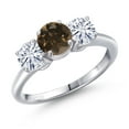 thumbnail image 1 of Gem Stone King 925 Sterling Silver Brown Smoky Quartz and White Moissanite Engagement Ring for Women | 1.80 Cttw | Round 6MM | Gemstone Birthstone | Size 7, 1 of 7