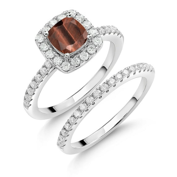 Gem Stone King 925 Sterling Silver Ring Tiger Eye Moissanite (1.52 Cttw)