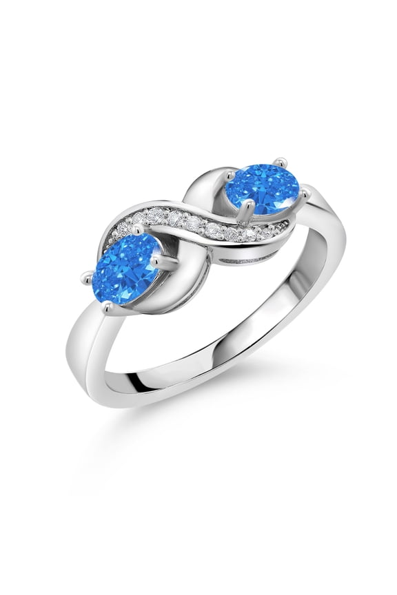 925 Sterling Silver Fancy Blue Zirconia and White Created Sapphire Infinity Love Knot Ring for Women | 0.97 Cttw | Oval 6X4MM | Gemstone Birthstone | Jewelry Gifts for Mom Wife | Size 7