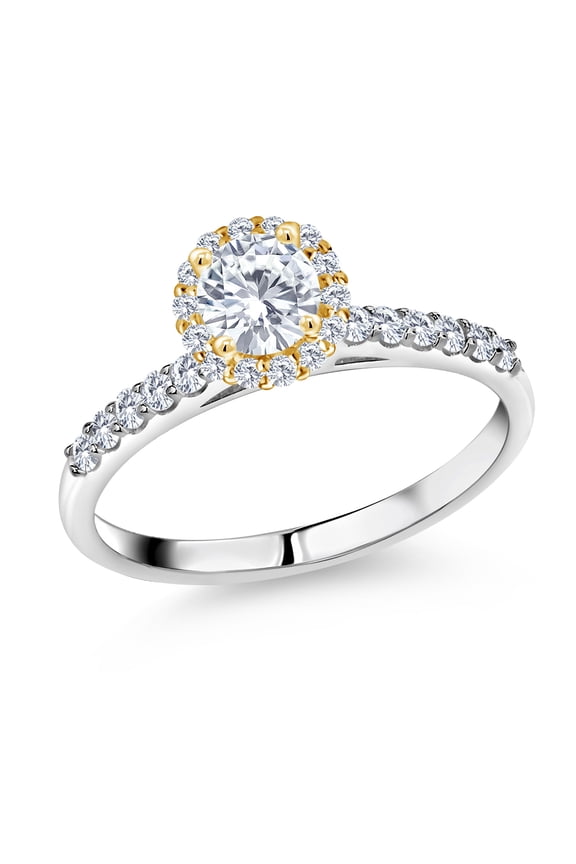 925 Sterling Silver Ring with 10K Yellow Gold Prongs G/H Lab Grown Diamond Set with Moissanite (0.79 Cttw, Size 7)