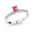 thumbnail image 1 of Gem Stone King 925 Sterling Silver Ring with 10K Yellow Gold Prongs Pink Moissanite and Lab Grown Diamond (0.75 Cttw, Size 6), 1 of 4