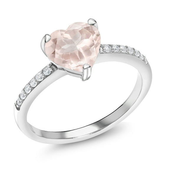 Gem Stone King 925 Sterling Silver Rose Quartz Engagement Ring for Women (1.90 Cttw, Heart Shape 8MM, Available in Size 5, 6, 7, 8, 9)