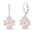 thumbnail image 1 of Gem Stone King 925 Sterling Silver Rose Rose Quartz Dangle Earrings for Women (5.74 Cttw, Gemstone, Heart Shape 6MM), 1 of 3