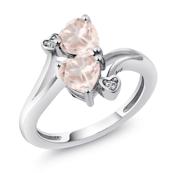 Gem Stone King 925 Sterling Silver Rose Rose Quartz and White Lab Grown Diamond Ring for Women (1.46 Cttw, Heart Shape 6MM, Gemstone Birthstone, Available in Size 5, 6, 7, 8, 9)