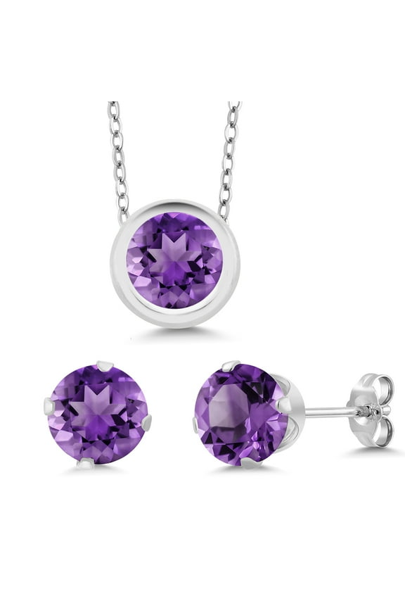 Round Pendant and Earrings Jewelry Set for Women | 925 Sterling Silver | Round 6MM | Gemstone Birthstone | With 18 inch Silver Chain | Fine Jewelry Gifts for Her Mom Women Wife