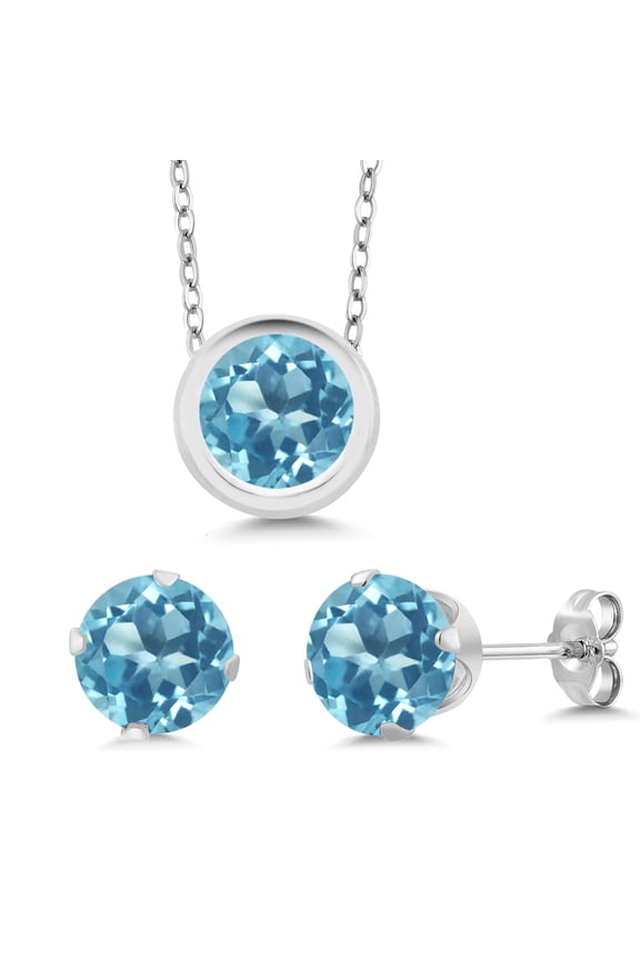 Round Pendant and Earrings Jewelry Set for Women | 925 Sterling Silver | Round 6MM | Gemstone Birthstone | With 18 inch Silver Chain | Fine Jewelry Gifts for Her Mom Women Wife