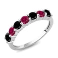 thumbnail image 1 of Gem Stone King 925 Sterling Silver Round Black Diamond Red Created Ruby Anniversary Ring for Women (1.43 Cttw, Gemstone Birthstone) (Size 5), 1 of 4