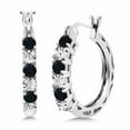 thumbnail image 1 of Gem Stone King 925 Sterling Silver Round Black Onyx and White Lab Grown Diamond Hoop Earrings for Women (0.61 Cttw, Gemstone Birthstone, Round 3MM), 1 of 4