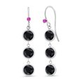 thumbnail image 1 of Gem Stone King 925 Sterling Silver Round Black Sapphire and Pink Sapphire 3 Stone Earrings for Women (4.18 Cttw, Gemstone September Birthstone, 1 inch), 1 of 3