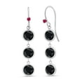 thumbnail image 1 of Gem Stone King 925 Sterling Silver Round Black Sapphire and Red Ruby 3 Stone Earrings for Women (4.17 Cttw, Gemstone September Birthstone, 1 inch), 1 of 3