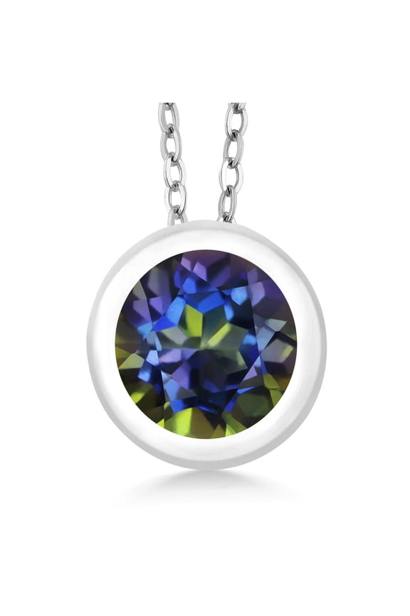 925 Sterling Silver Round Blue Mystic Topaz Pendant Necklace for Women | 0.80 Cttw | Gemstone Birthstone | With 18 inch Chain