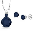 thumbnail image 1 of Gem Stone King 925 Sterling Silver Round Blue Sapphire Pendant and Earrings Jewelry Set for Women (6.37 Cttw, Gemstone Birthstone, with 18 inch Chain), 1 of 3