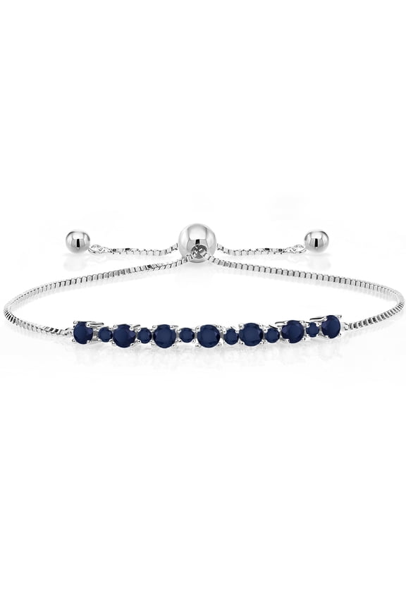 925 Sterling Silver Round Blue Sapphire Tennis Bracelet for Women | 1.09 Cttw | Gemstone Birthstone | Fully Adjustable up to 9 inch