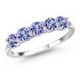 thumbnail image 1 of Gem Stone King 925 Sterling Silver Round Blue Tanzanite 5-Stone Band Ring for Women (1.50 Cttw, Gemstone Birthstone, Round 4MM, Available in Size 5, 6, 7, 8, 9), 1 of 6