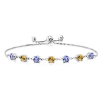Gem Stone King 925 Sterling Silver Round Blue Tanzanite and Yellow Citrine Tennis Bracelet for Women (2.48 Cttw, Gemstone December Birthstone, Round 4.5MM, Fully Adjustable up to 9 inch)
