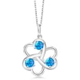 thumbnail image 1 of Gem Stone King 925 Sterling Silver Simulated Blue Opal Pendant Necklace for Women | 0.75 Cttw | Gemstone October Birthstone | Round Cabochon 4MM | With 18 inch Chain, 1 of 4