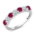 thumbnail image 1 of Gem Stone King 925 Sterling Silver Round Created Ruby and Moissanite Anniversary Ring for Women (1.48 Cttw, Gemstone Birthstone, Available in Size 5, 6, 7, 8, 9), 1 of 4