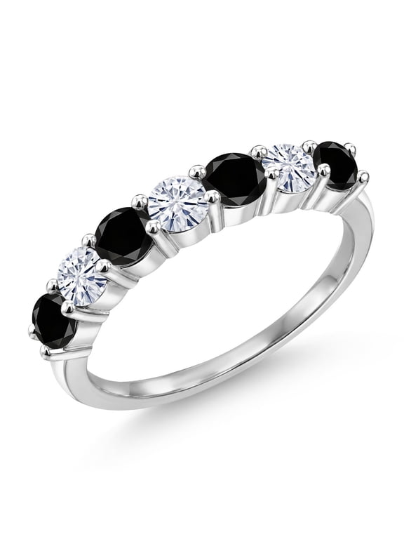 925 Sterling Silver Round Diamond Moissanite Anniversary Ring for Women (1.16 Cttw, Gemstone Birthstone, Size 9)