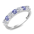 thumbnail image 1 of Gem Stone King 925 Sterling Silver Round E-F Lab Grown Diamond Blue Tanzanite Anniversary Ring for Women (1.22 Cttw, Gemstone Birthstone, Size 8), 1 of 4