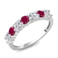 thumbnail image 1 of Gem Stone King 925 Sterling Silver Round E-F Lab Grown Diamond Red Created Ruby Anniversary Ring for Women (1.43 Cttw, Gemstone Birthstone, Available in Size 5, 6, 7, 8, 9), 1 of 4