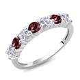 thumbnail image 1 of Gem Stone King 925 Sterling Silver Round E-F Lab Grown Diamond Red Rhodolite Garnet Anniversary Ring for Women (1.34 Cttw, Gemstone Birthstone, Size 7), 1 of 4