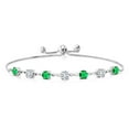 thumbnail image 1 of Gem Stone King 925 Sterling Silver Round Green Nano Emerald and White Lab Grown Diamond Tennis Bracelet for Women (2.80 Cttw, Gemstone May Birthstone, Round 4.5MM, Fully Adjustable up to 9 inch), 1 of 4